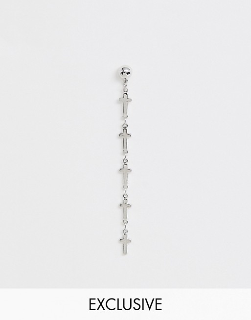 DesignB stud dangle earring with cross detail in silver