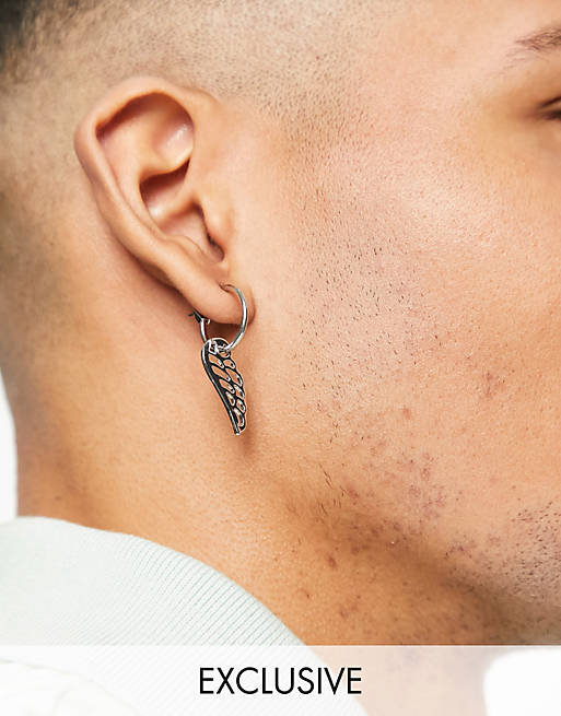 DesignB wing hoop earring in silver exclusive to asos