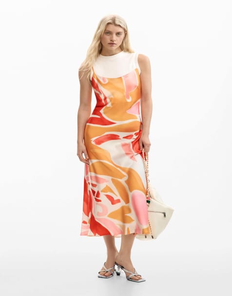 Desigual 2-in-1 dress with straps in orange