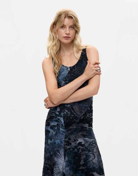 Desigual 2-in-1 flocked dress in blue