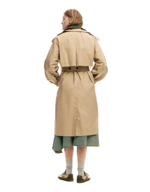 Desigual – Abnehmbarer, zweifarbiger Trenchcoat in Cremeweiß, 2 von 4