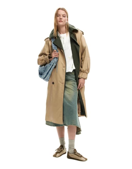 Desigual – Abnehmbarer, zweifarbiger Trenchcoat in Cremeweiß, 3 von 4