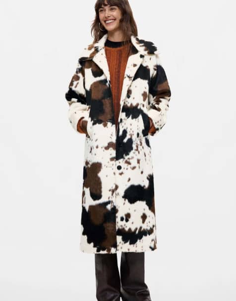 Desigual - Abrigo recto con piel sintética de estampado animal en blanco - view 1