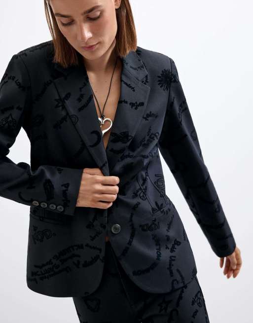 Desigual - americana con flocado en negro, 3 de 4