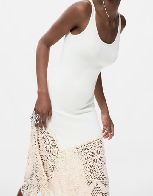 Desigual Asymmetric crochet dress in white, 3 of 4