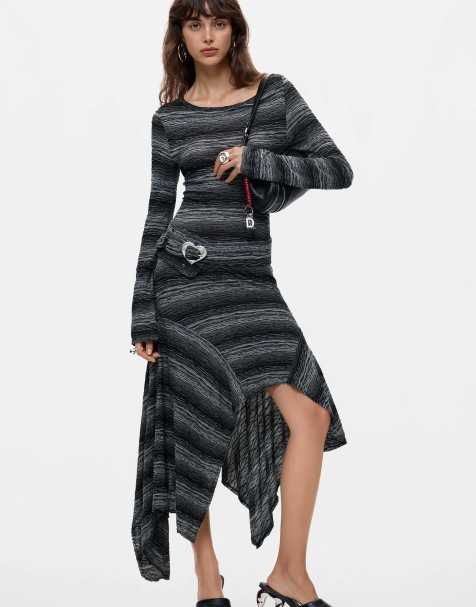 Desigual Asymmetric knit midi dress in gray - view 1