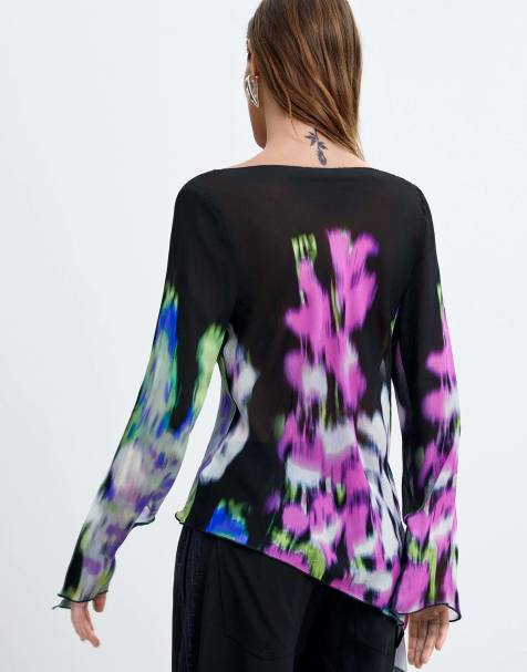Desigual Asymmetric printed blouse m. c. lacroix in black