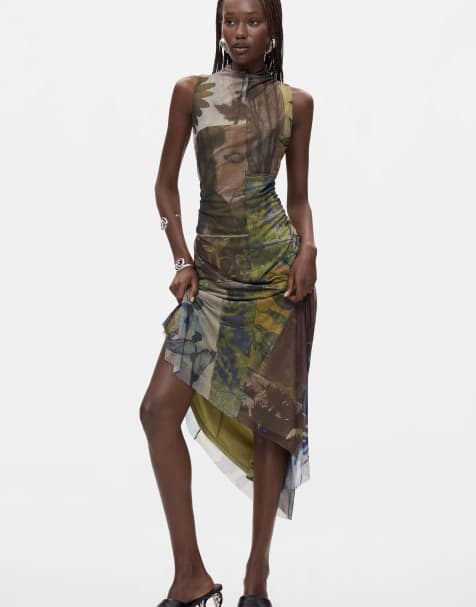 Desigual Asymmetric sleeveless dress in green - view 1