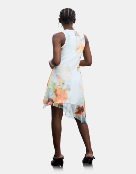 Desigual Asymmetric sleeveless dress in white - view 1