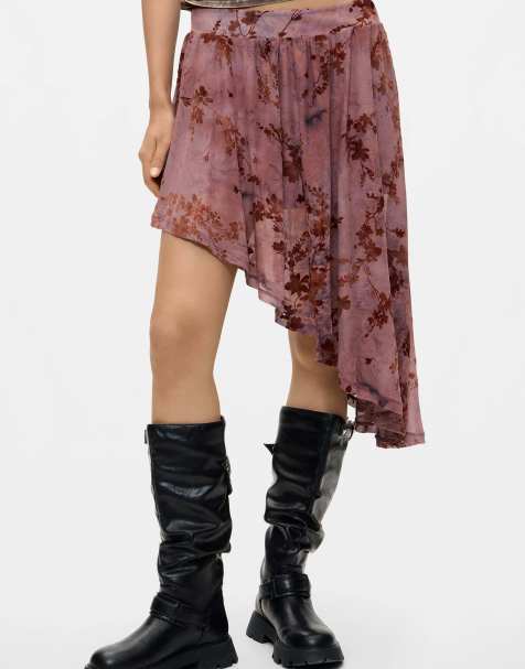 Desigual Asymmetrical flocked skirt in pink - view 1