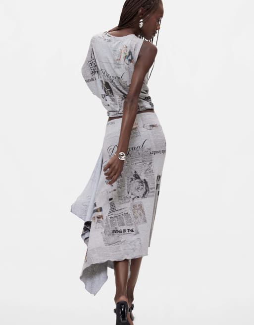 Desigual Asymmetrical printed skirt in gray, 2 of 4