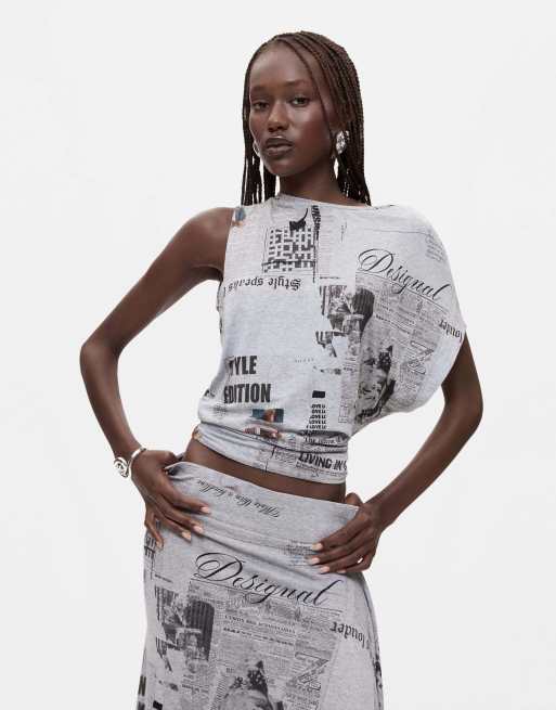 Desigual Asymmetrical printed skirt in gray, 3 of 4