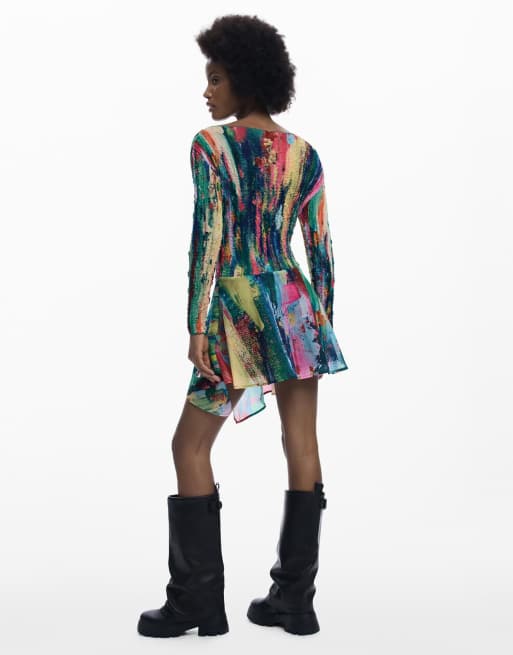 Desigual - Asymmetrische jurk met ruches in zwart, 2 van 4