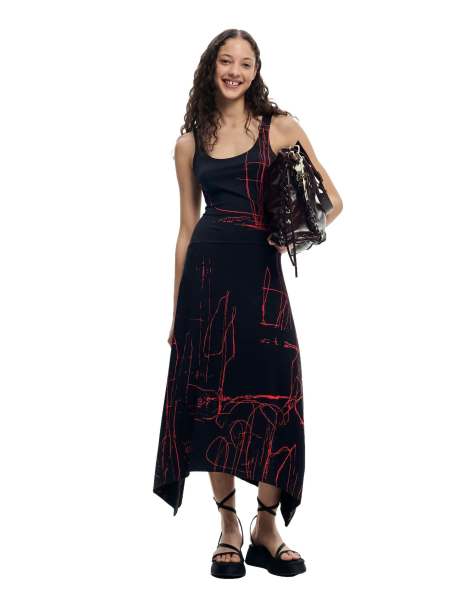 Desigual - Asymmetrische mouwloze jurk in zwart - view 1