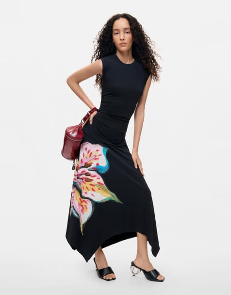 Desigual asymmetrisches Kleid mit Blumenmuster in Schwarz - view 1