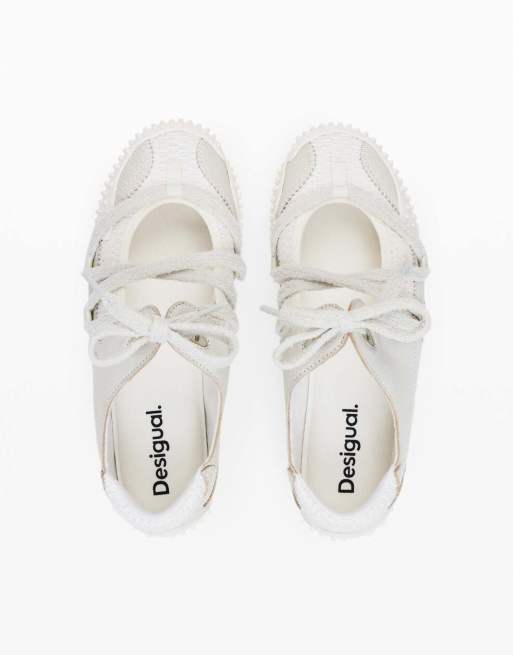 Desigual - Baskets en tissu à bords bruts - Crème, 4 de 4