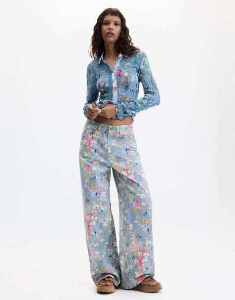 Desigual – Bedruckte Jeanshose in Grau - view 1