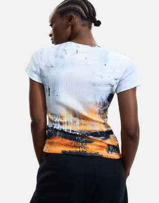 Bedrucktes T-Shirt aus 100% Baumwolle in Weiß Weiß L
