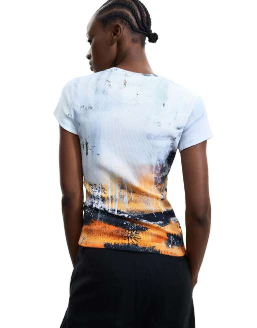 Desigual – Bedrucktes T-Shirt aus 100% Baumwolle in Weiß, 3 von 4