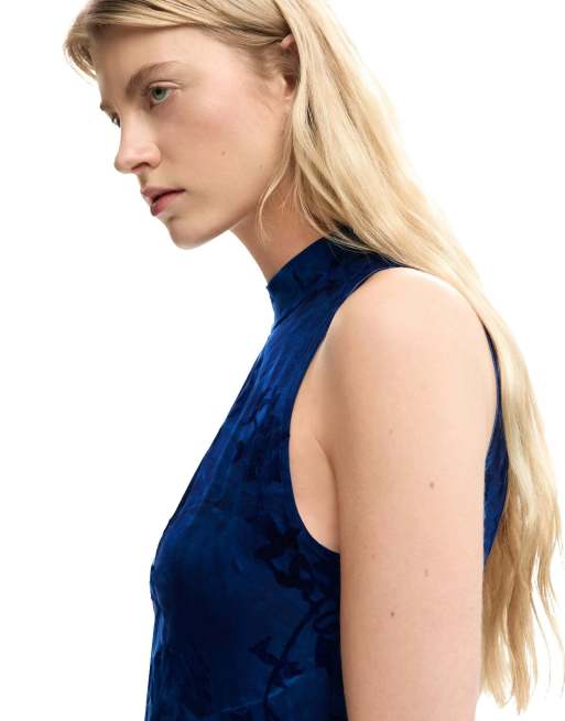 Desigual – Beflocktes Kleid in Blau, 3 von 4
