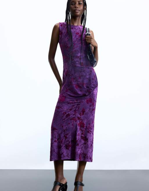 Desigual – Beflocktes Midikleid in Lila, 3 von 4