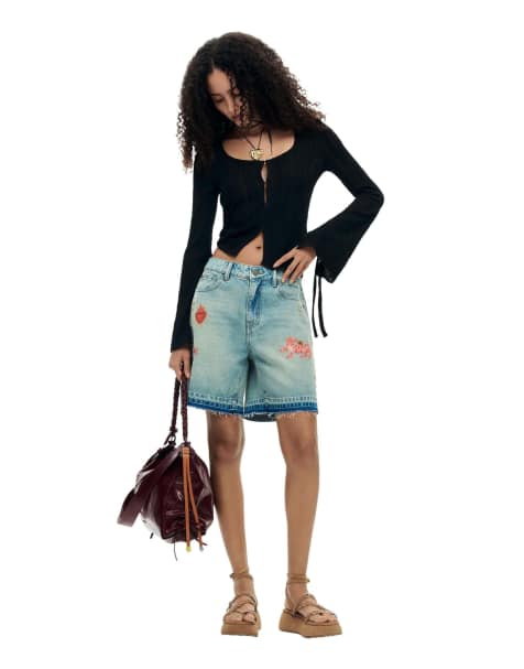 Desigual - Bermuda en jean imprimé - Bleu - view 1