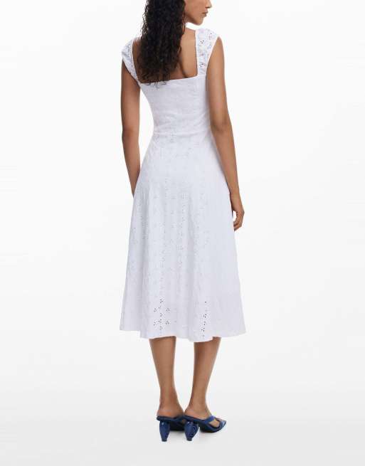Desigual – Besticktes Midikleid in Weiß, 2 von 4