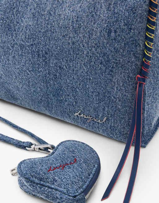 Desigual Big denim heart bag in blue, 4 of 4