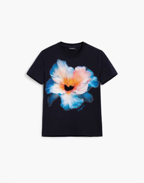 Desigual Big flower t-shirt in blue - view 1