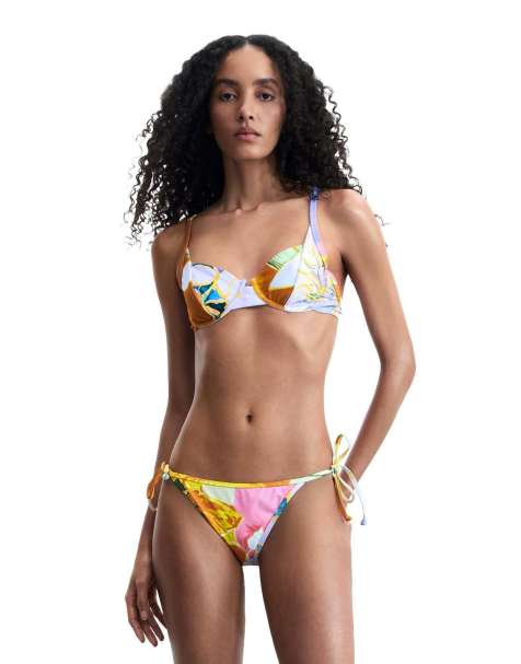Desigual - Bikini triangle à imprimé - Orange - view 1