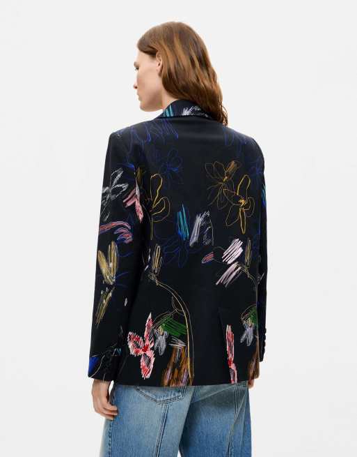 Desigual blazer met bloemenprint in zwart, 2 van 4