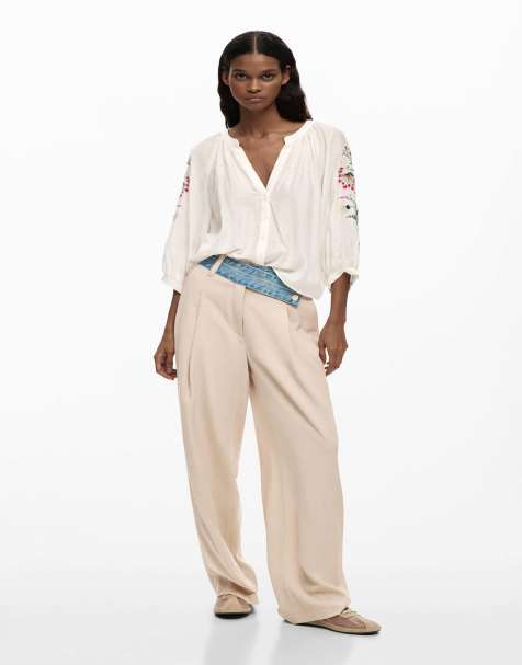 Desigual Blouse embroidered sleeves in white