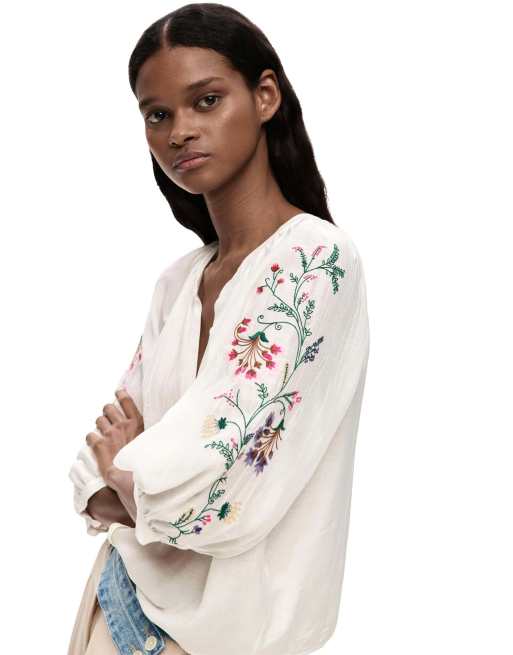 Desigual Blouse embroidered sleeves in white, 3 of 4