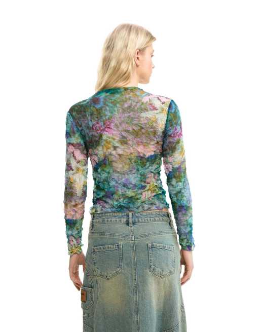Desigual Blouse texture flowers in blue, 2 of 4