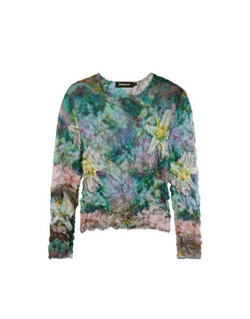Desigual Blouse texture flowers in blue, 4 of 4