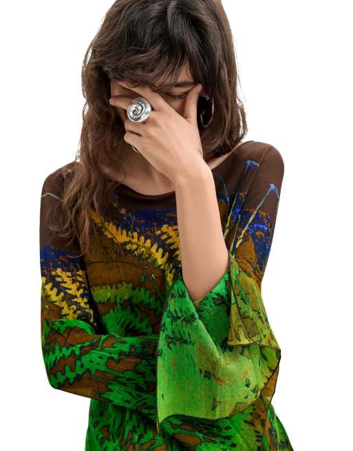 Desigual blusa asimmetrica stampata m. c. lacroix verde, 2 di 4