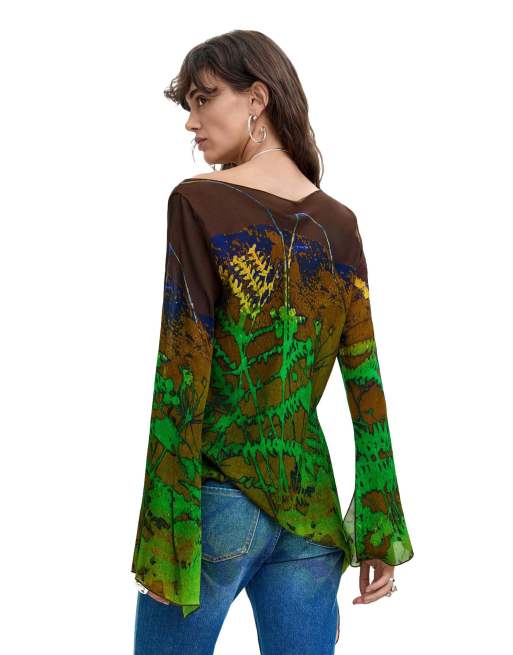 Desigual blusa asimmetrica stampata m. c. lacroix verde, 4 di 4