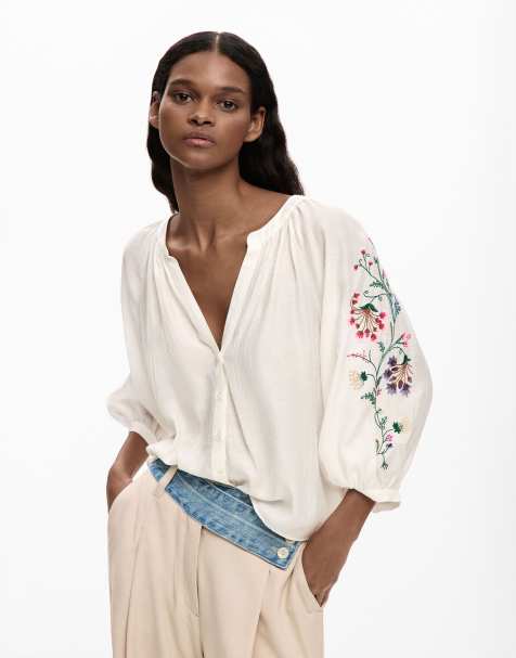 Desigual - Blusa bianca con maniche ricamate - view 1