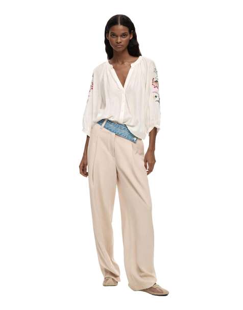 Desigual - Blusa blanca con mangas bordadas - view 1