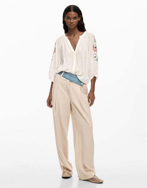 Desigual – Bluse in Weiß mit bestickten Ärmeln - view 1