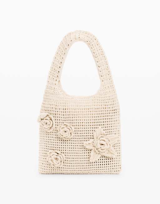 Desigual - Bolso color crema con flores de croché