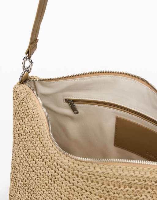 Desigual - Bolso grande beis con charms de rafia, 3 de 4