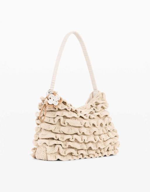 Desigual - Bolso grande beis con diseño floral de croché, 2 de 4