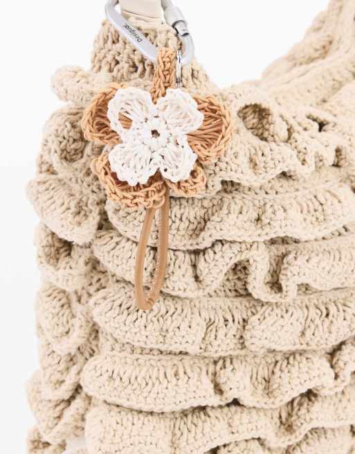 Desigual - Bolso grande beis con diseño floral de croché, 4 de 4