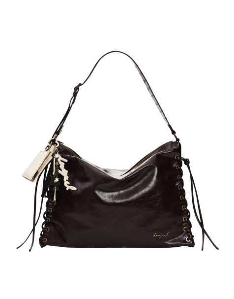 Desigual - Bolso grande marrón brillante con detalles entretejidos - view 1