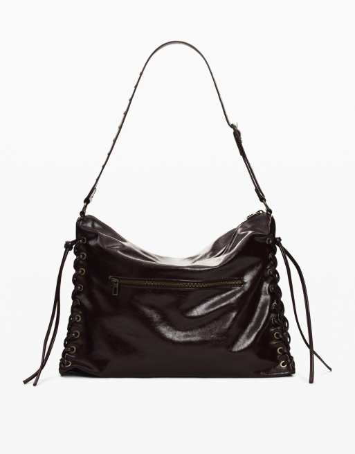 Desigual - Bolso grande marrón brillante con detalles entretejidos, 4 de 4