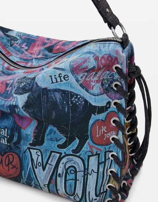 Desigual - Bolso grande negro con diseño estilo grafiti, 4 de 4