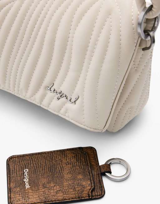 Desigual - Bolso mediano color crema con diseño en relieve, 4 de 4