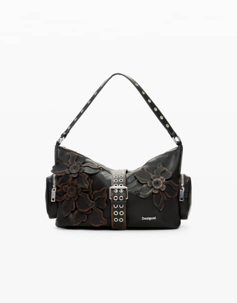 Desigual - Bolso mediano marrón con aplicaciones florales - view 1