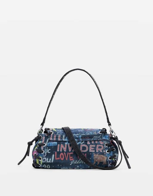 Desigual - Bolso mediano negro con estampado de grafiti, 2 de 4